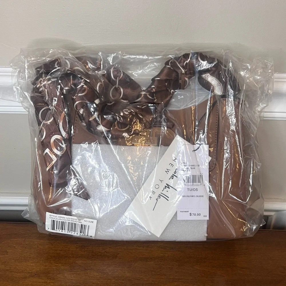 Nicole Miller Brown Satchel with Scarf Handle
